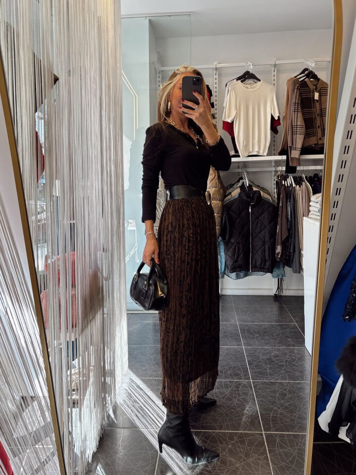 Kemerli Kraslı Leopar Desen Etek Kahve