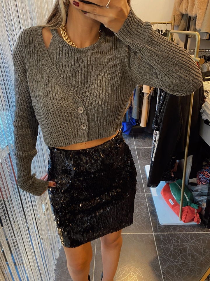 Tasarım Kısa Triko Gri