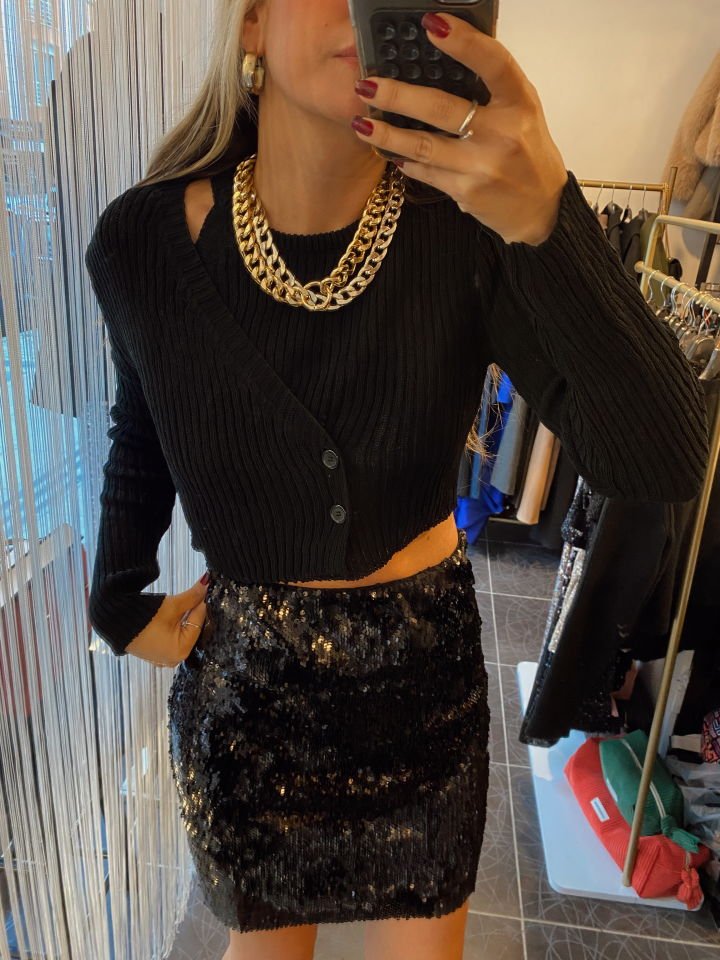 Tasarım Kısa Triko Siyah