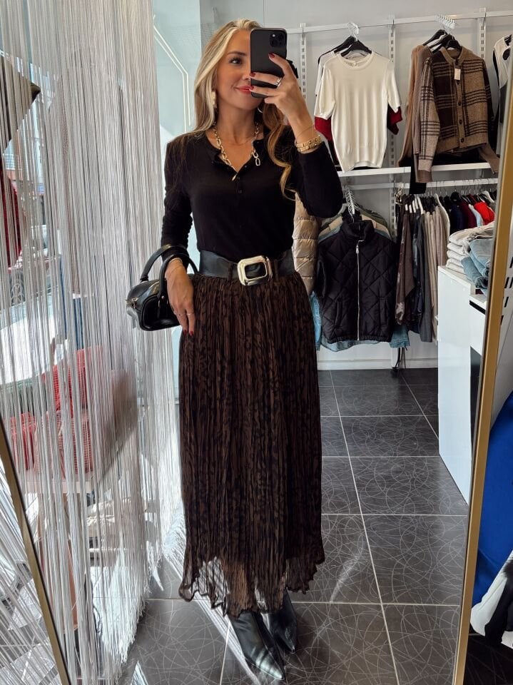 Düğmeli Uzun Kol Triko Bluz Siyah