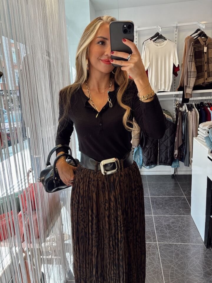 Düğmeli Uzun Kol Triko Bluz Siyah