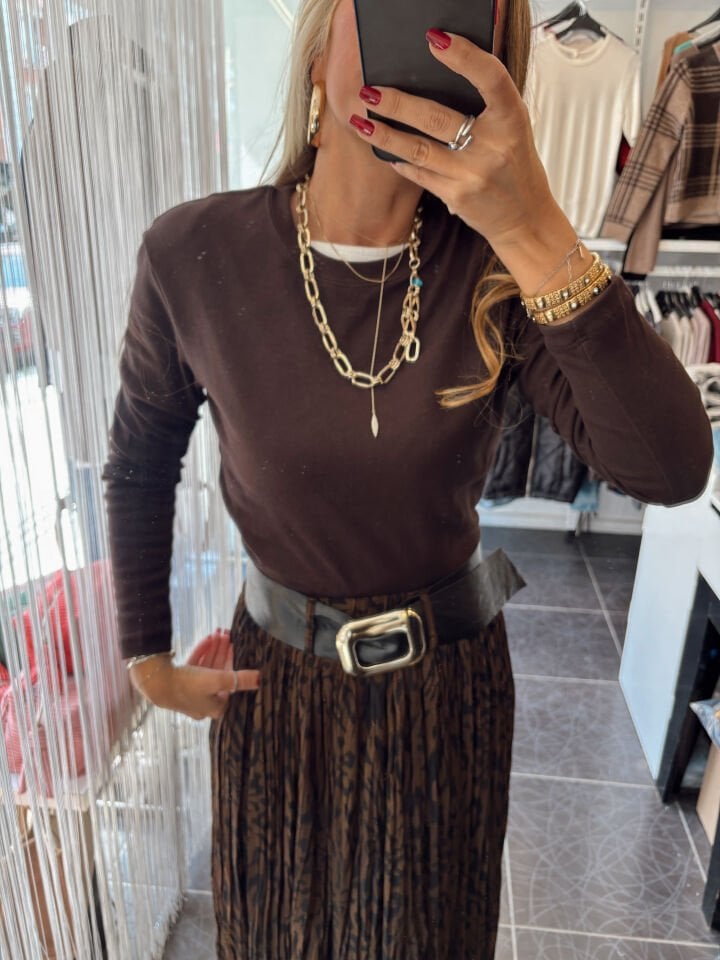 Massi Basic Beyaz Uzun Kol Sweatshirt Kahve
