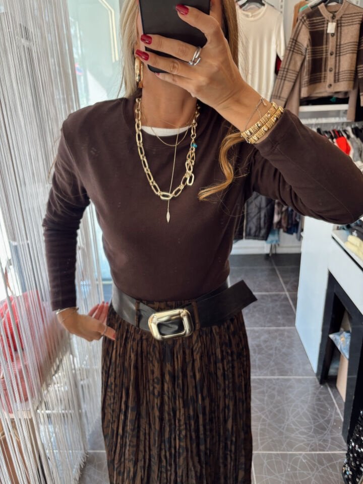 Massi Basic Beyaz Uzun Kol Sweatshirt Kahve