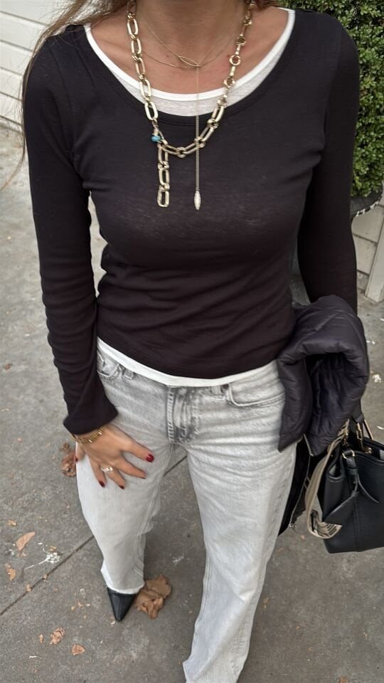 Çift Katmanlı %100 Pamuk Bluz Siyah