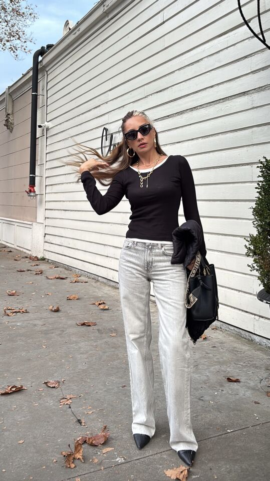 Çift Katmanlı %100 Pamuk Bluz Siyah