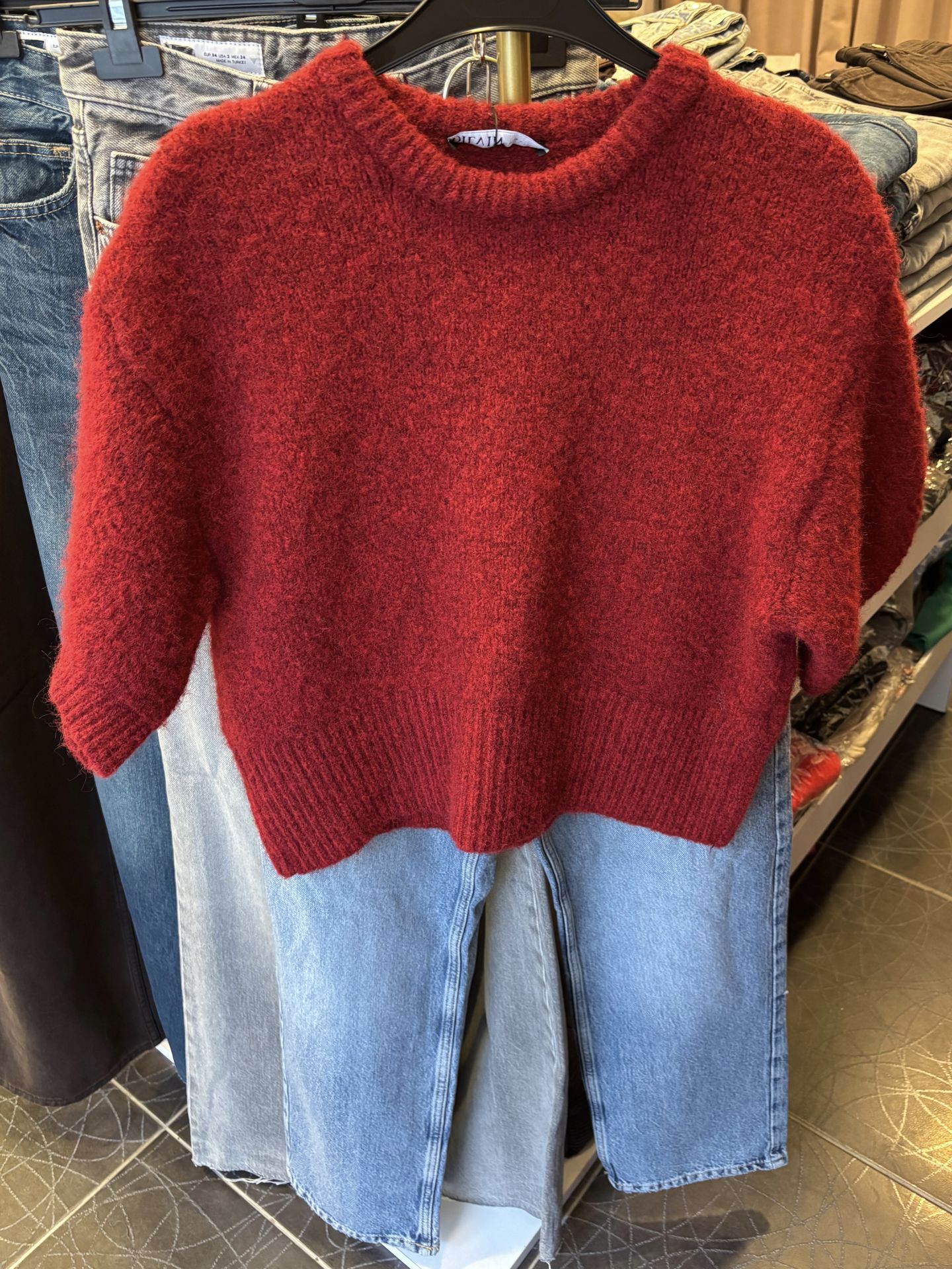 Kısa Kol Yumuşak Doku Bordo Kazak