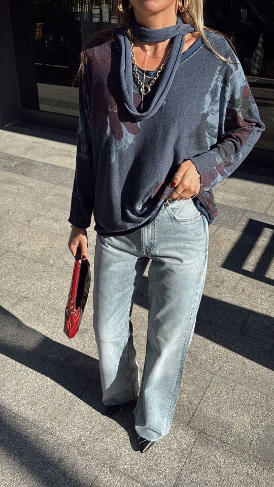 Tasarım Üç Parça İthal Bluz Lacivert