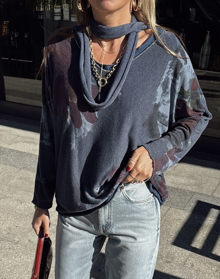 Tasarım Üç Parça İthal Bluz Lacivert