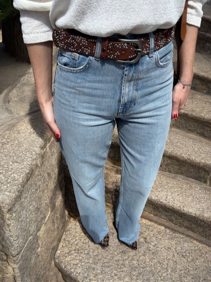 Yüksek Bel Wide Leg Açık Mavi Jean Pantolon