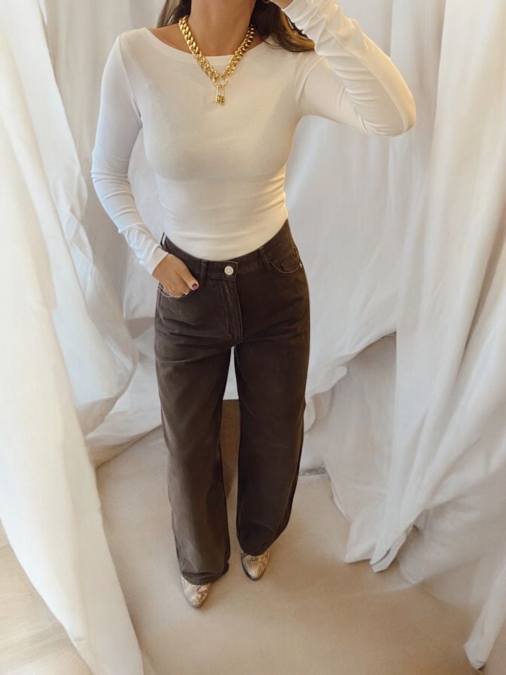 Relaxed Oversize Acı Kahve Jean Pantolon