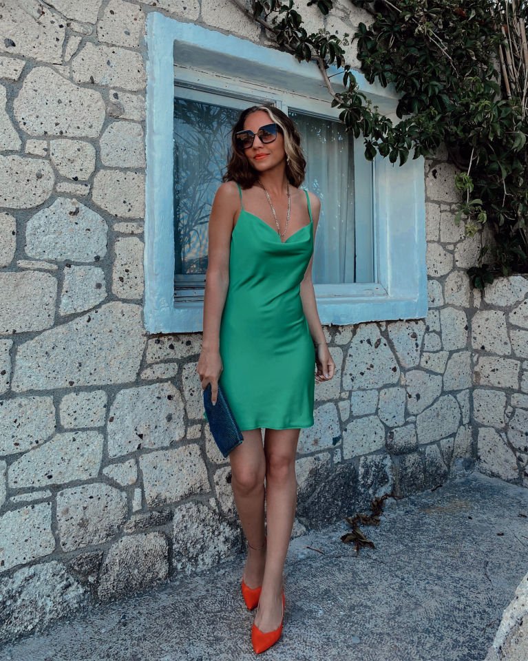Yeşil Mini Saten Elbise