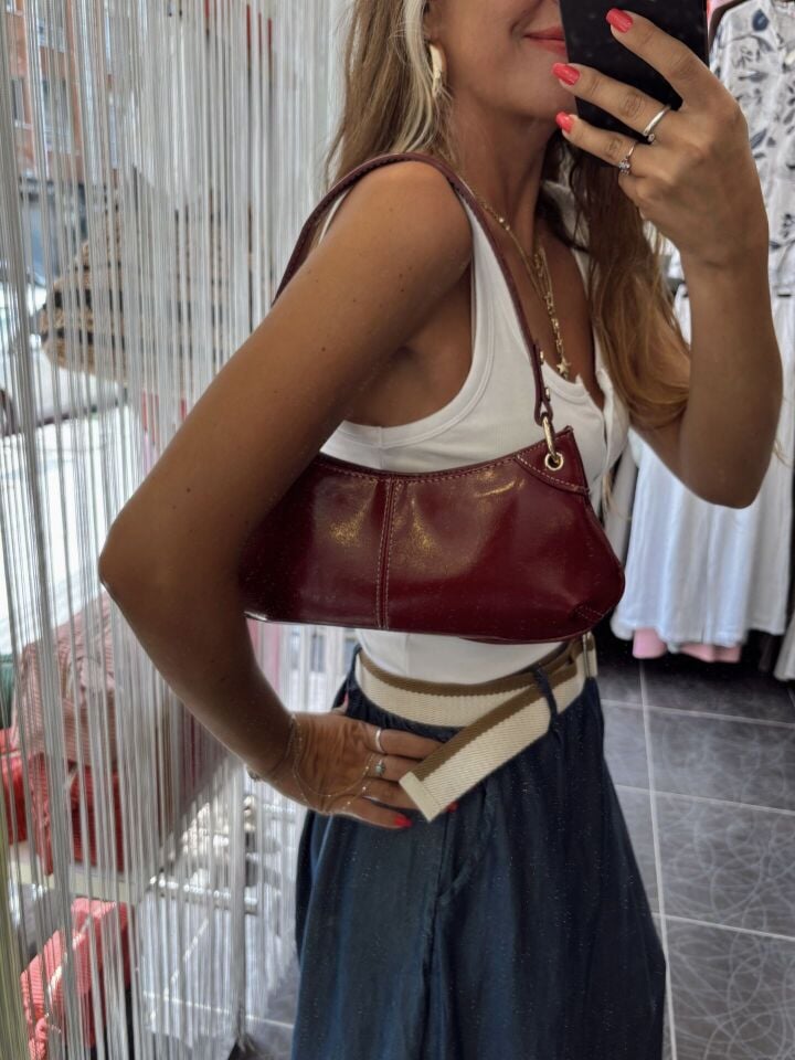 Mini Bordo Suni Deri Çanta