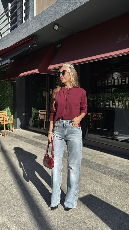 Kaşmir Dokulu Premium Hırka Bordo