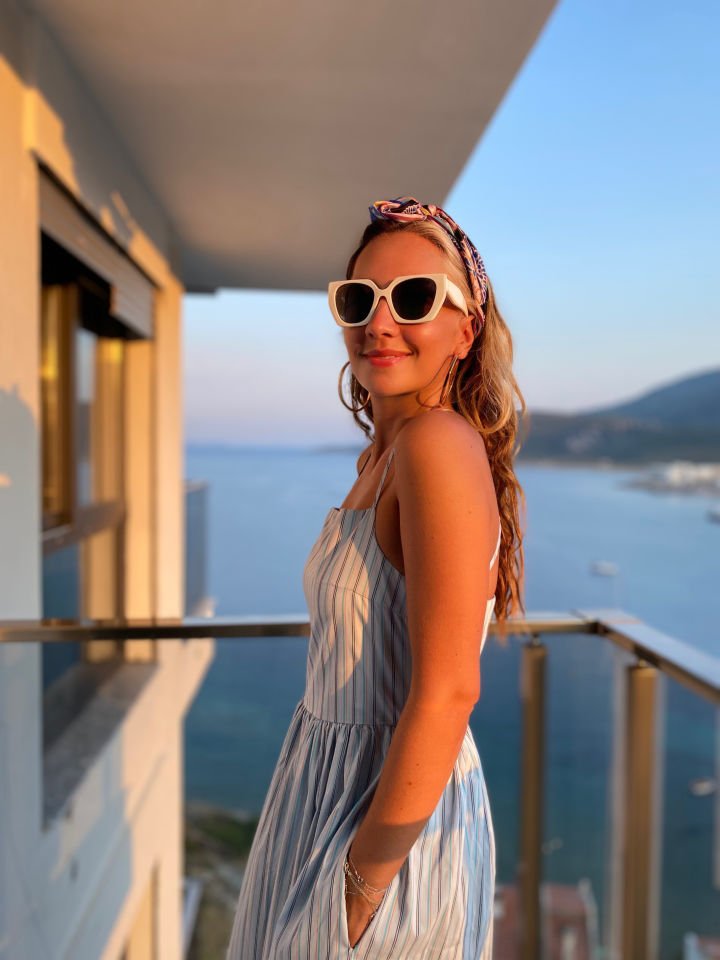 Mavi Çizgili Maxi Elbise