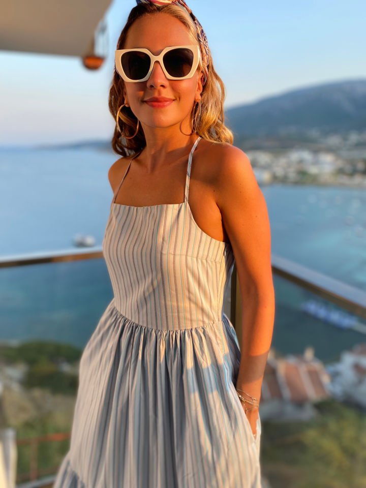 Mavi Çizgili Maxi Elbise