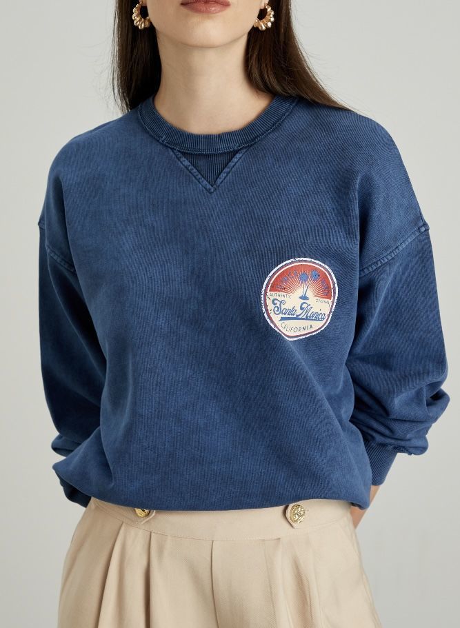 Bisiklet Yaka California Sweatshirt İndigo