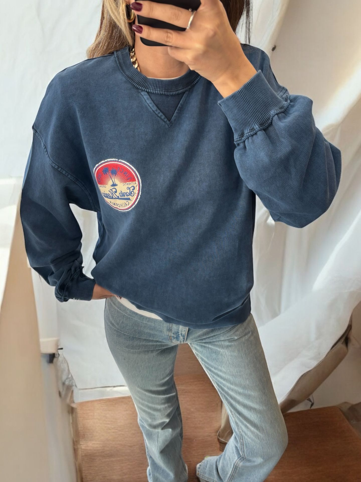 Bisiklet Yaka California Sweatshirt İndigo