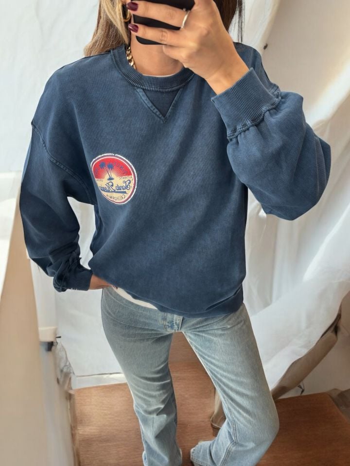 Bisiklet Yaka California Sweatshirt İndigo