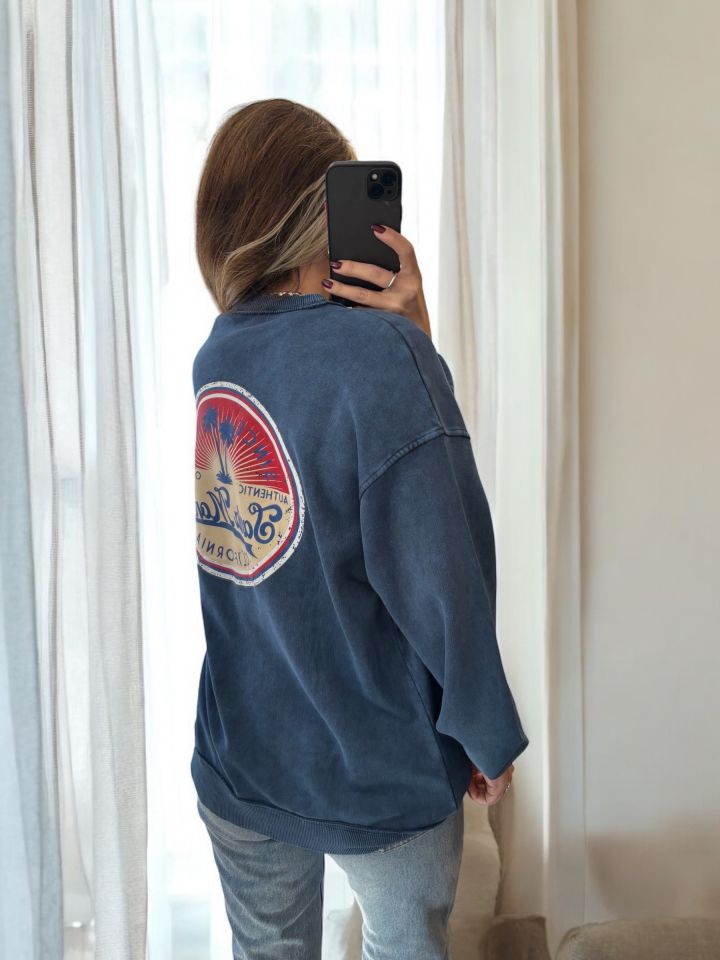 Bisiklet Yaka California Sweatshirt İndigo
