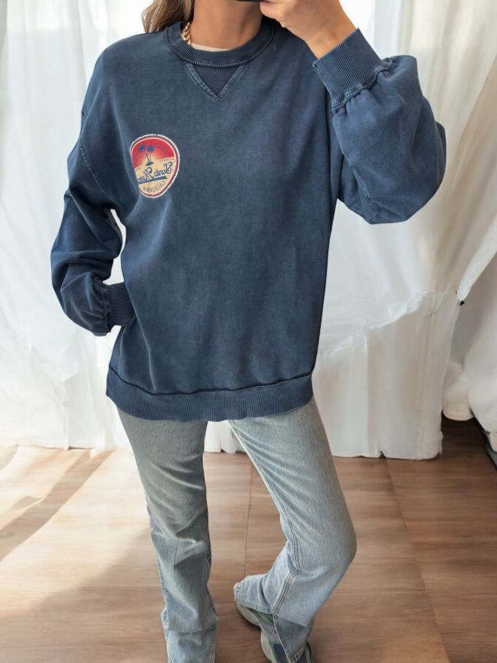 Bisiklet Yaka California Sweatshirt İndigo