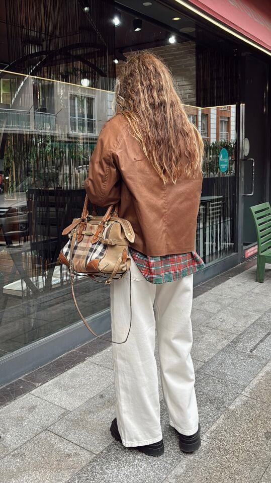 Premium Yağ Dokulu Ceket Camel