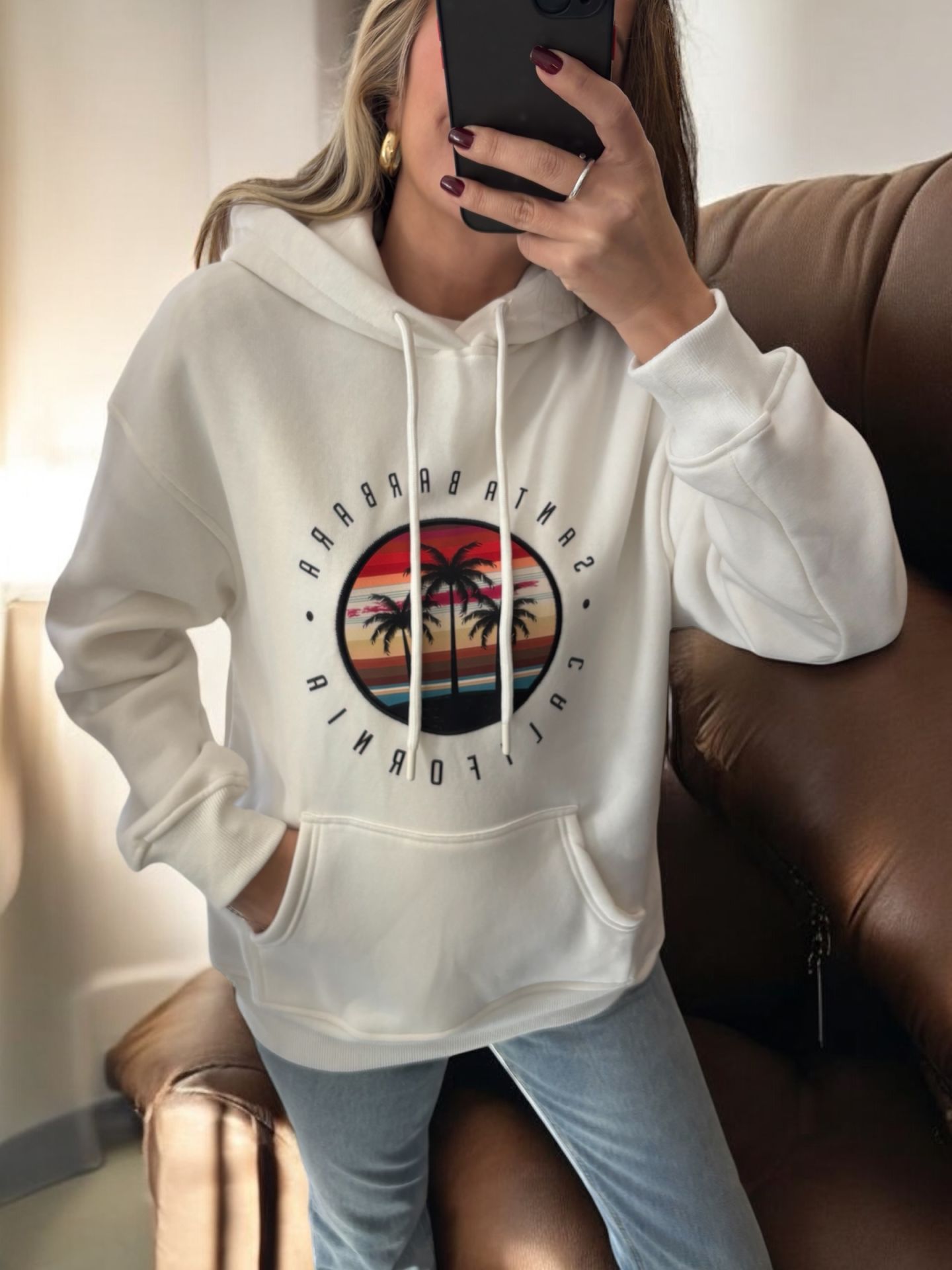 Kapüşonlu California Sweatshirt Ekru
