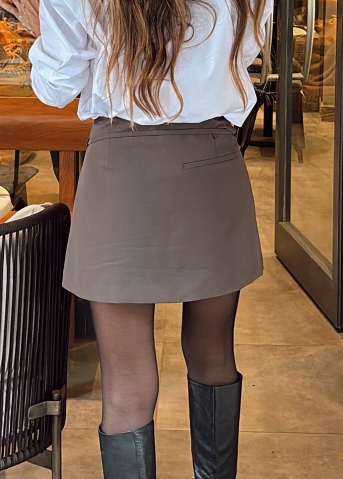 Kemerli Şort Etek Haki