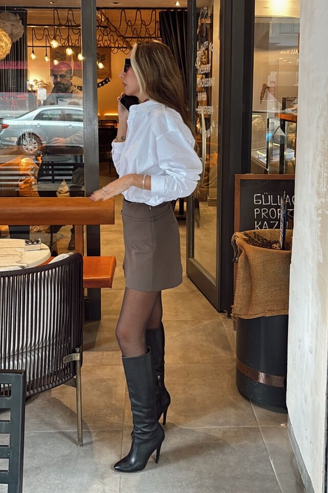 Kemerli Şort Etek Haki