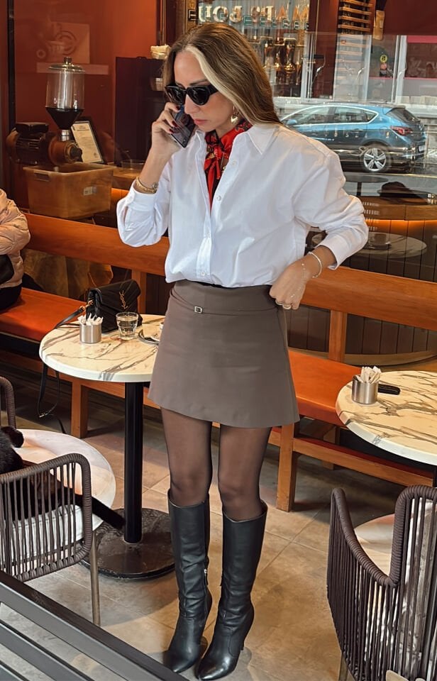 Kemerli Şort Etek Haki