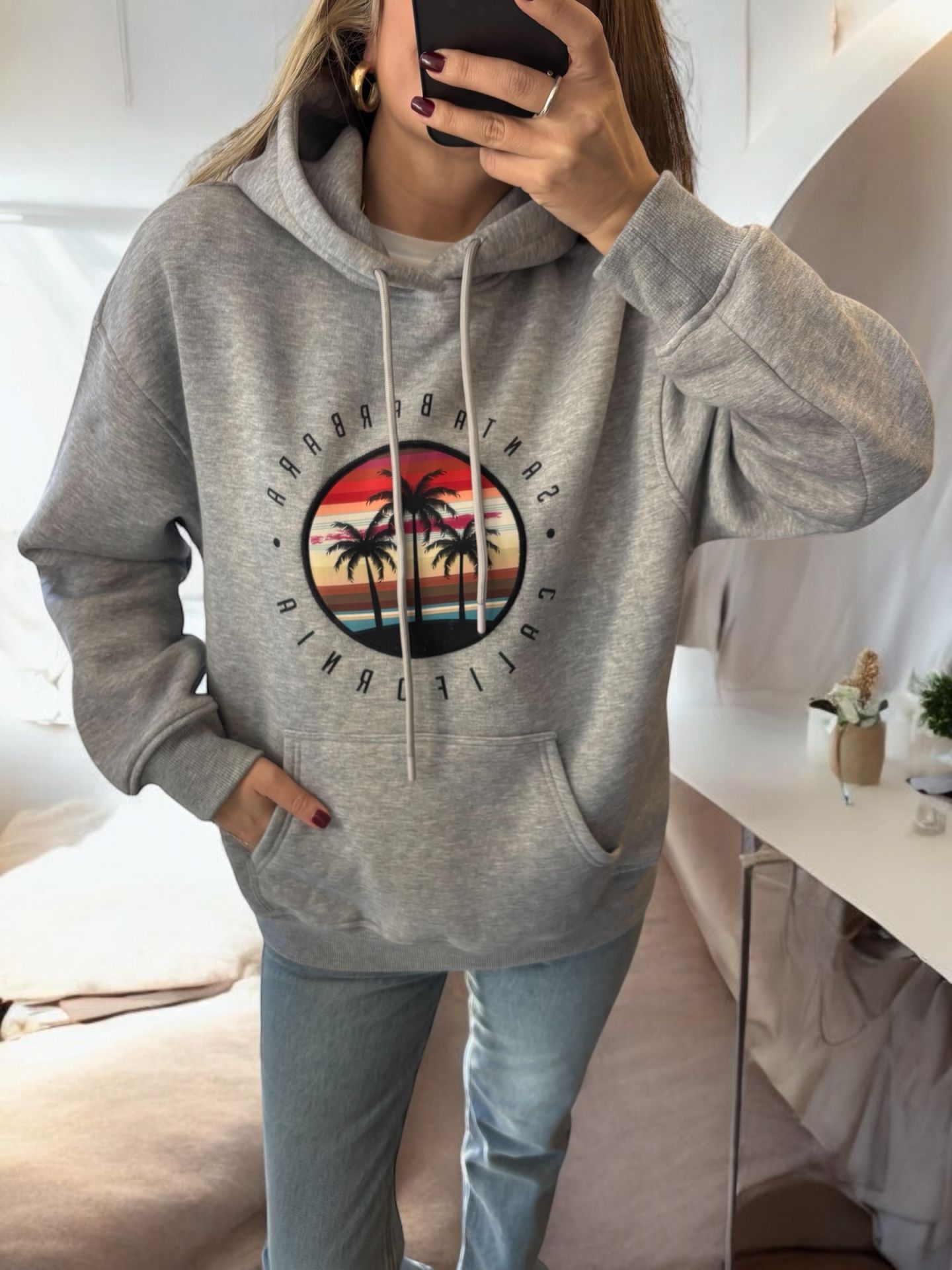 Kapüşonlu California Sweatshirt Gri