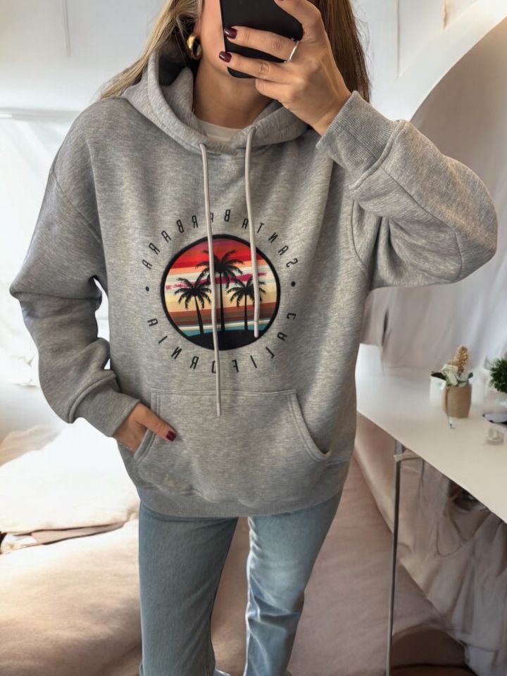 Kapüşonlu California Sweatshirt Gri