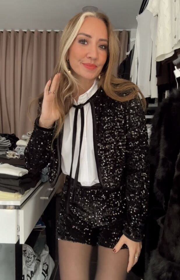 Payetli Şort Ceket Mini Takım Siyah