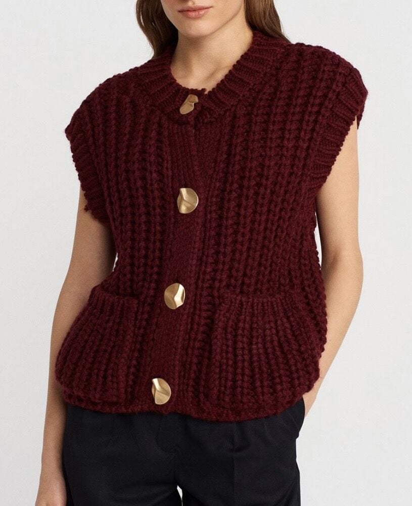 Yumuşak Dokulu Cepli Yelek Bordo