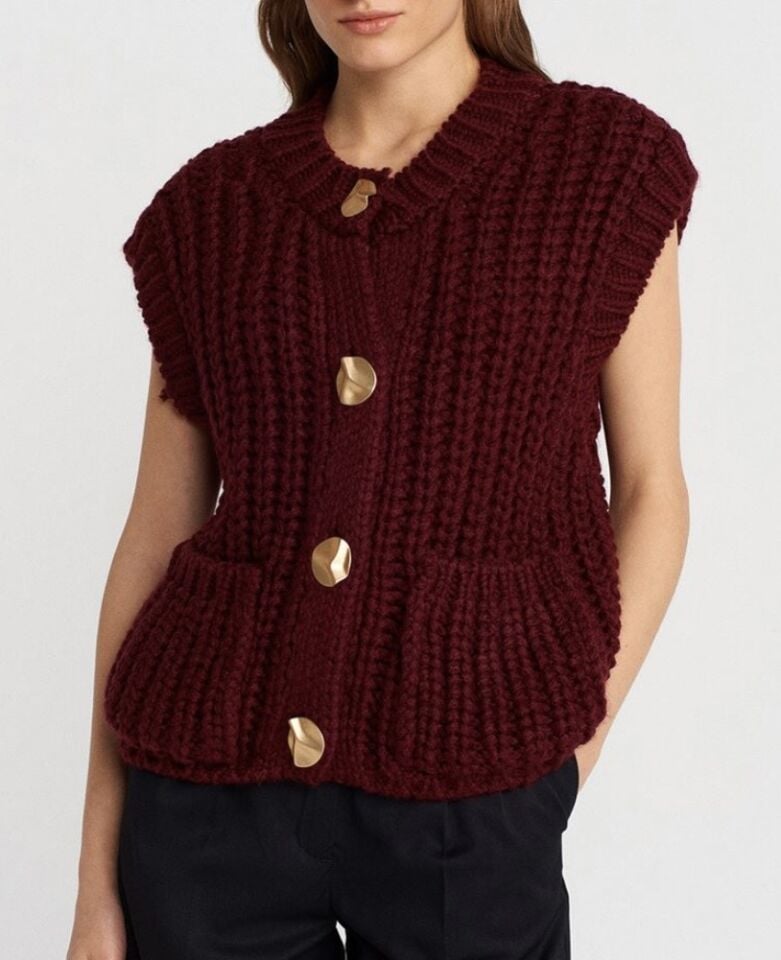 Yumuşak Dokulu Cepli Yelek Bordo