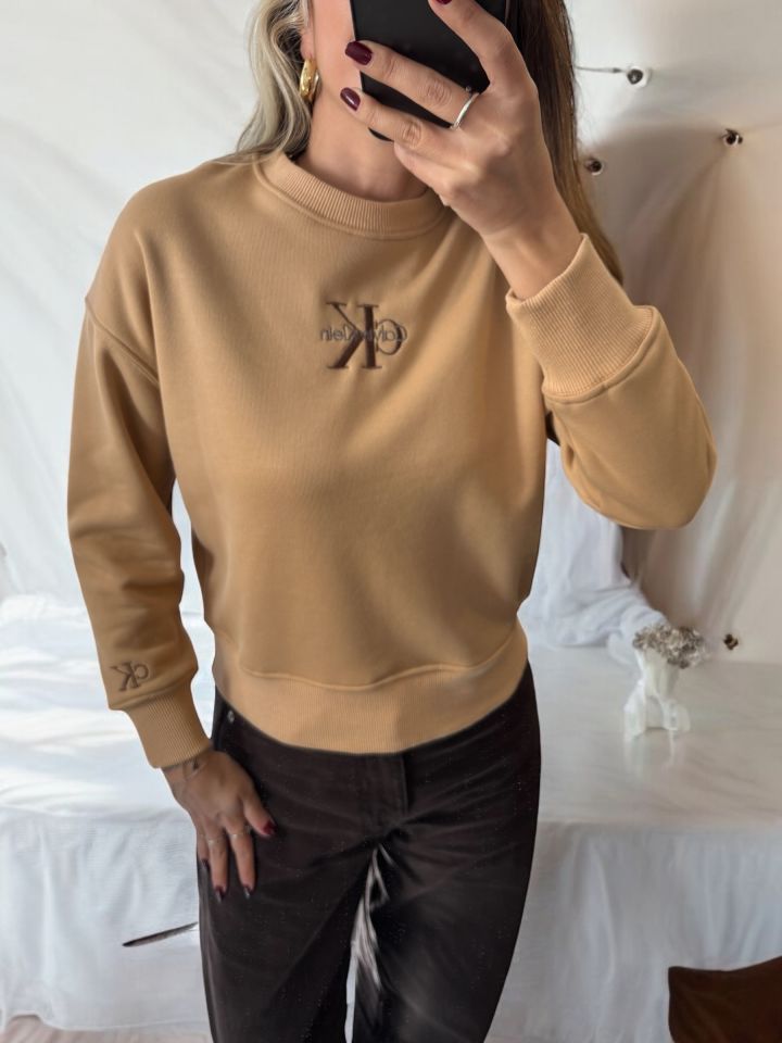 Bisiklet Yaka Sweatshirt Kahve