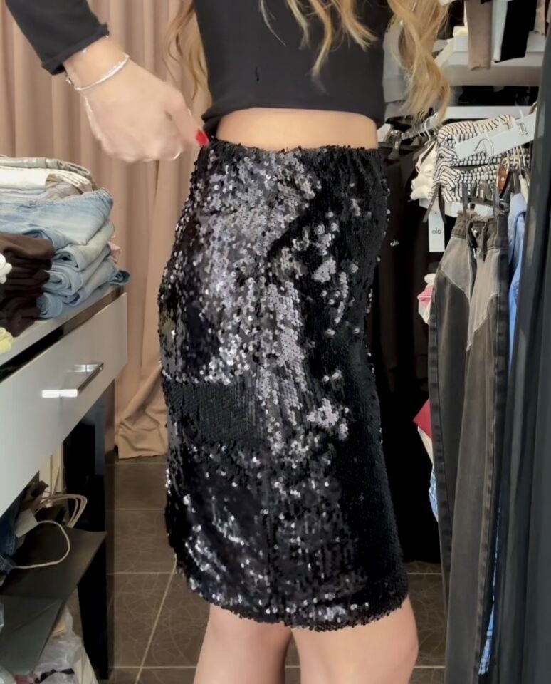 Premium Payetli Siyah Mini Etek