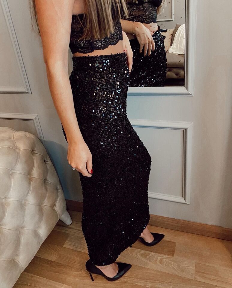 Premium Payetli Siyah Kalem Etek