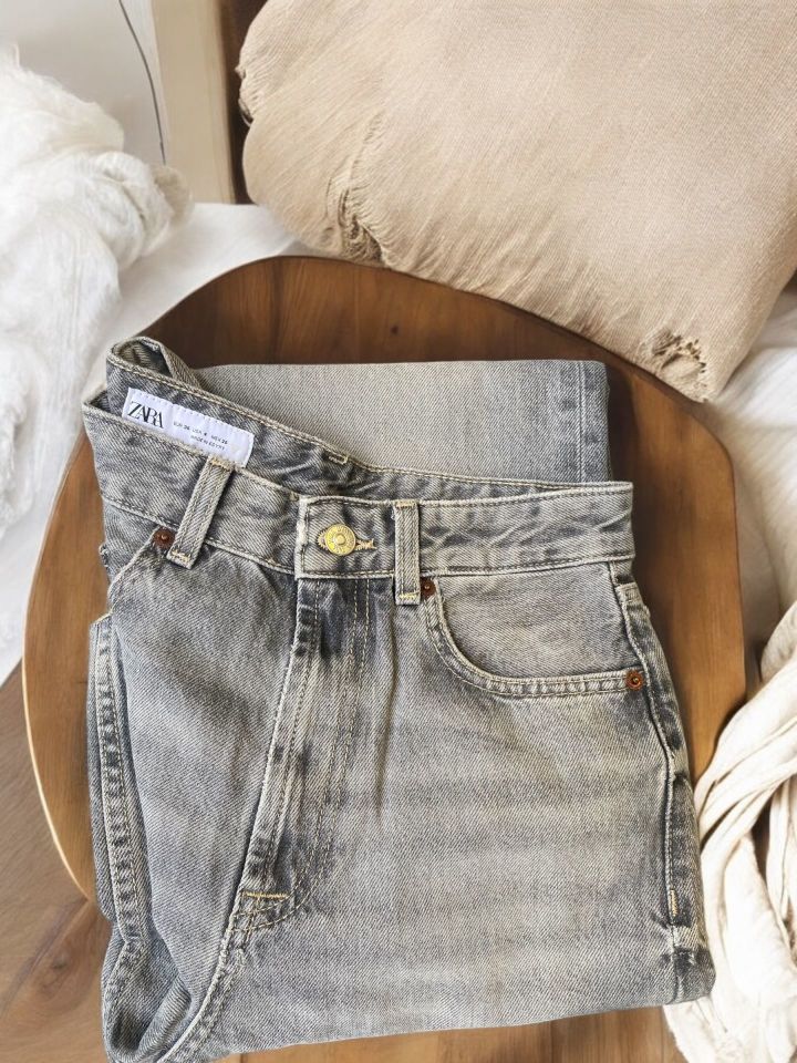 High Rise Wide Leg Yüksek Bel Jean Pantolon Açık Gri