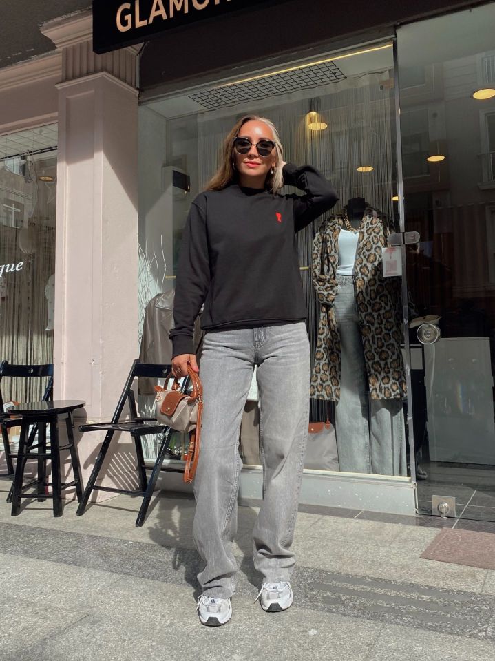 High Rise Wide Leg Yüksek Bel Jean Pantolon Açık Gri