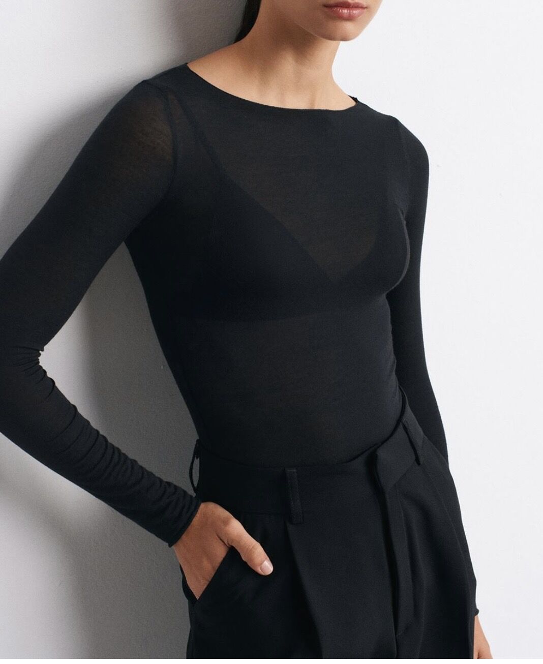 Modal Kaşmir Dokulu Transparan Bluz Siyah