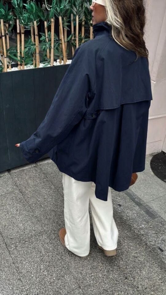 Premium Oversize Panço Trençkot Lacivert