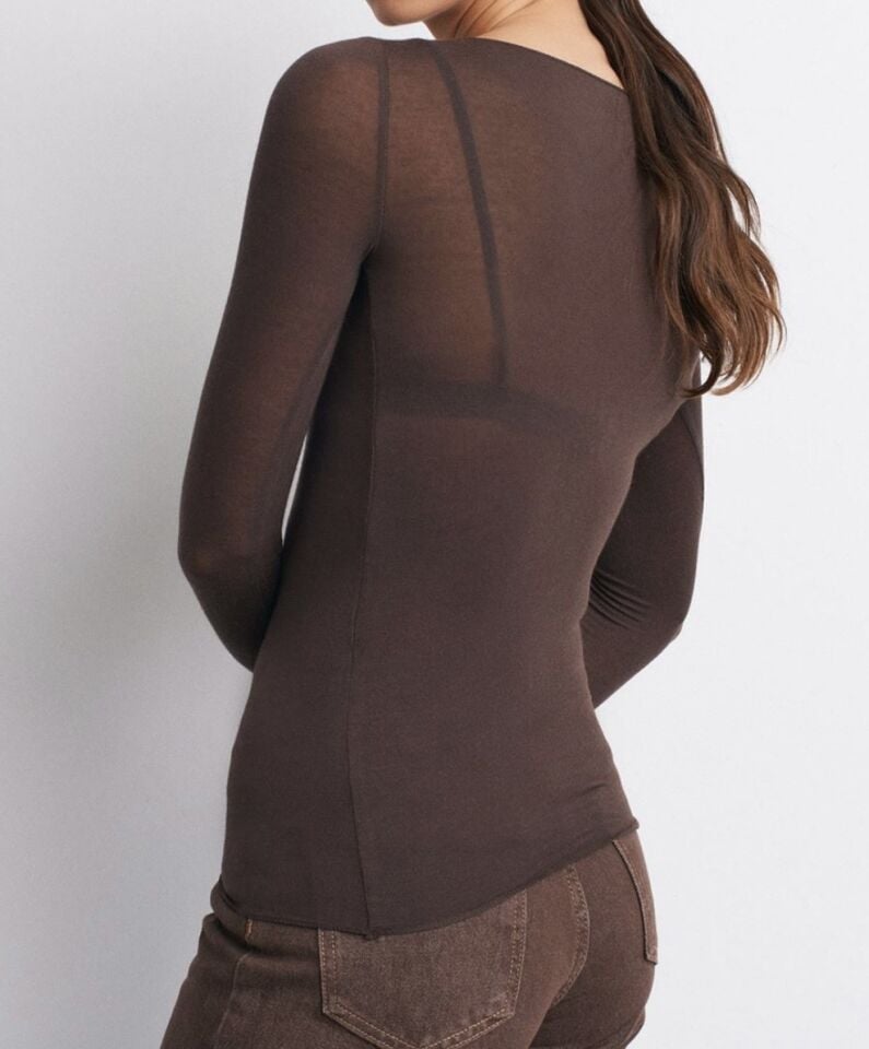 Modal Kaşmir Dokulu Transparan Bluz Kahve