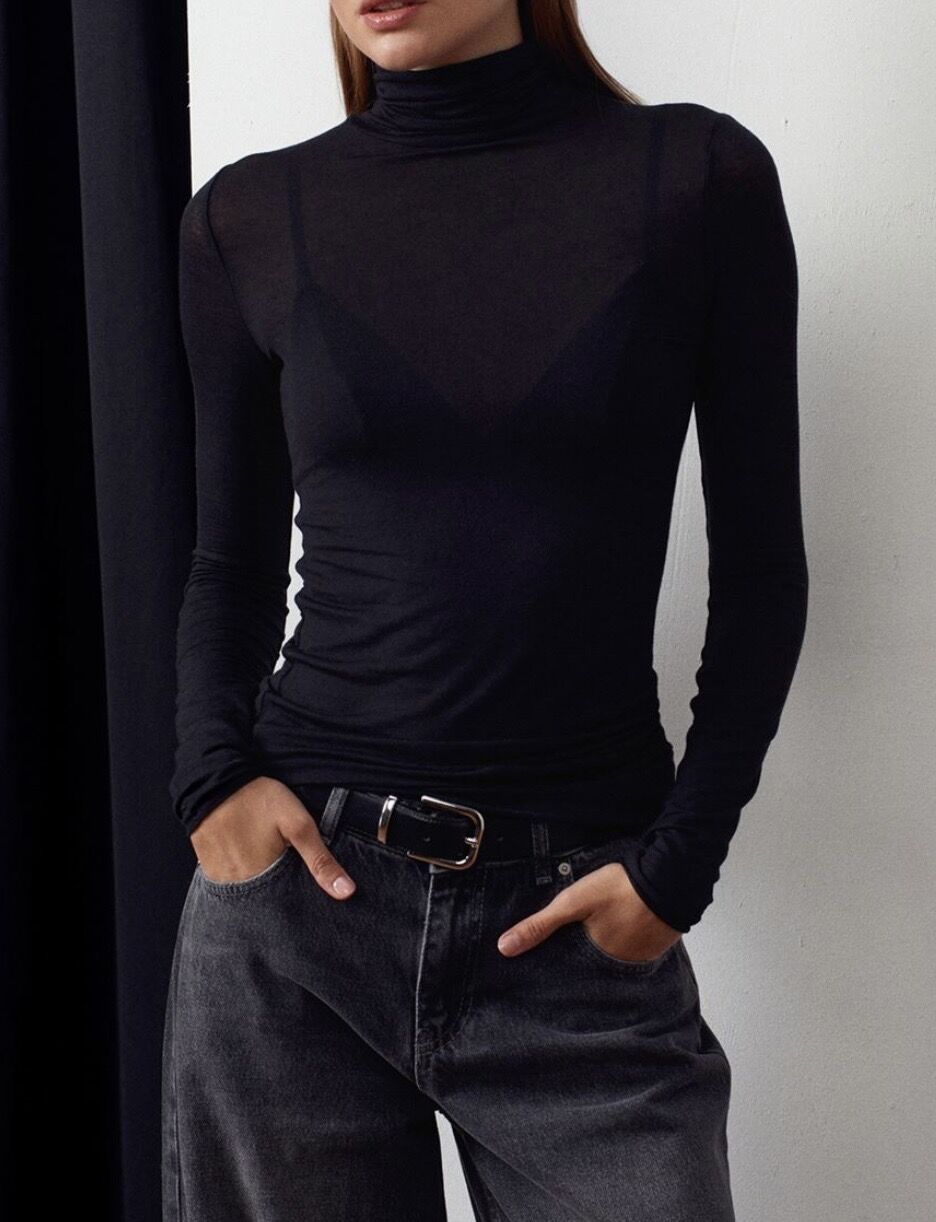 Modal Kaşmir Dokulu Transparan Balıkçı Bluz Siyah