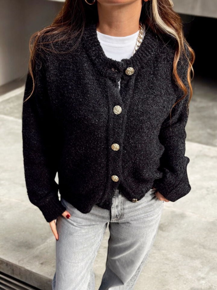 Dilvin Premium Gold Düğmeli Buklet Antrasit Hırka