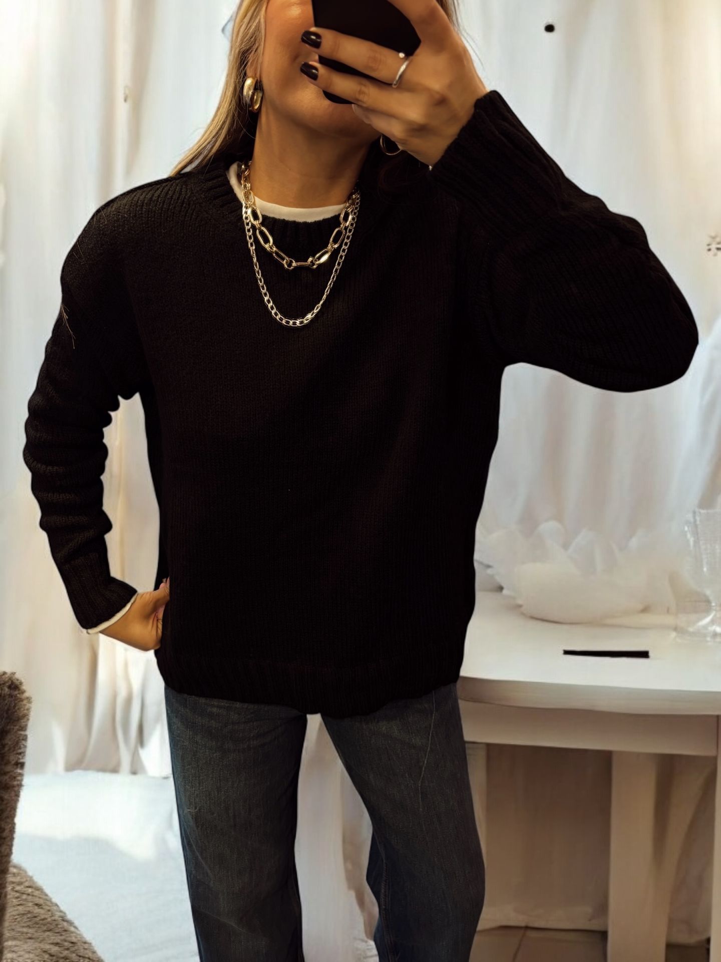 Bisiklet Yaka Kazak Siyah