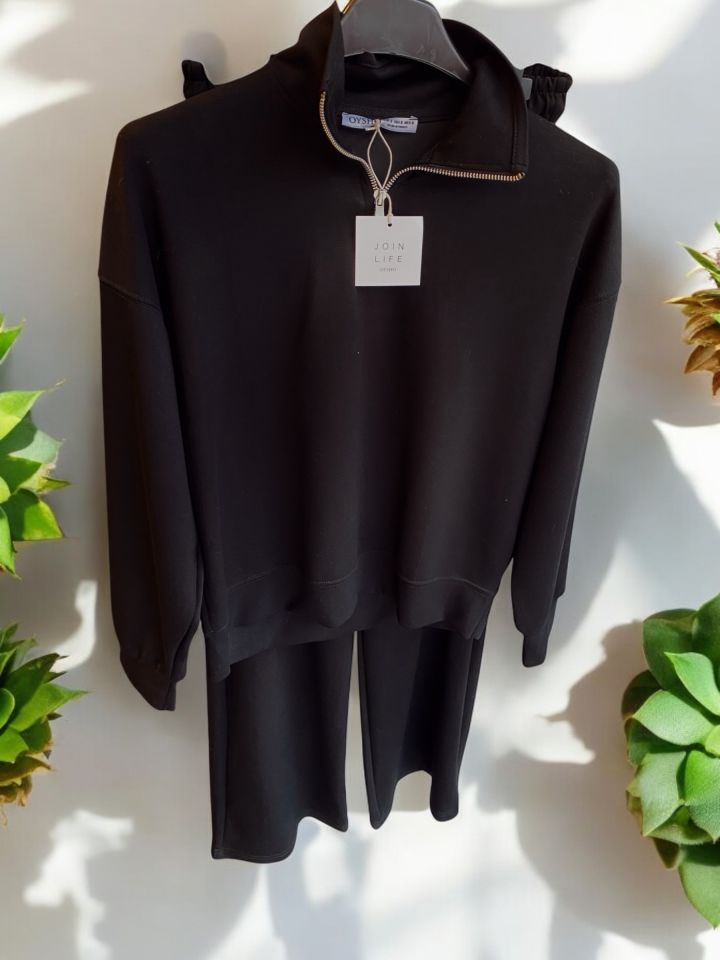 Fermuarlı Modal Sweatshirt Siyah