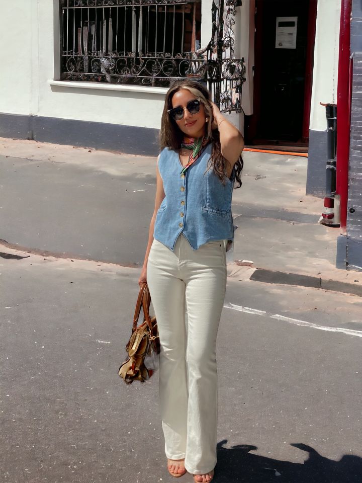 Cepli Açık Mavi Denim Yelek