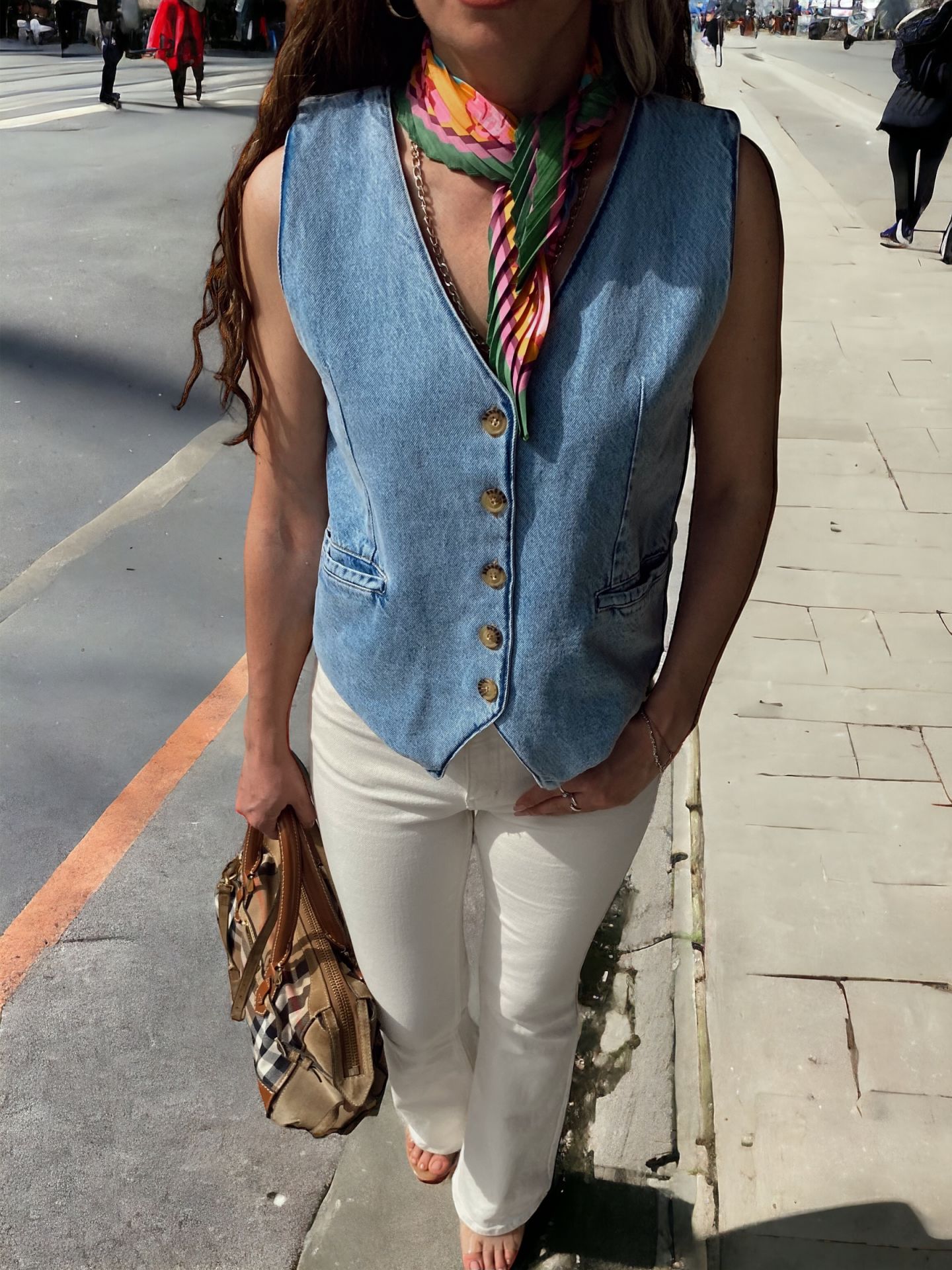 Cepli Açık Mavi Denim Yelek
