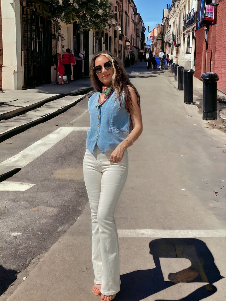 Cepli Açık Mavi Denim Yelek