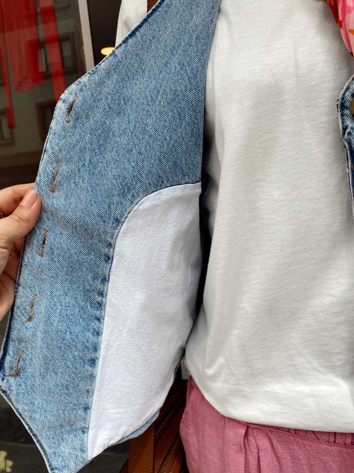 Cepli Açık Mavi Denim Yelek